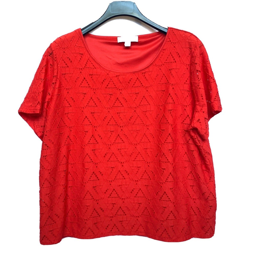 Marc New York Andrew Marc Womens XXL Red Triangle Eyelet Lace Lined Blouse Top